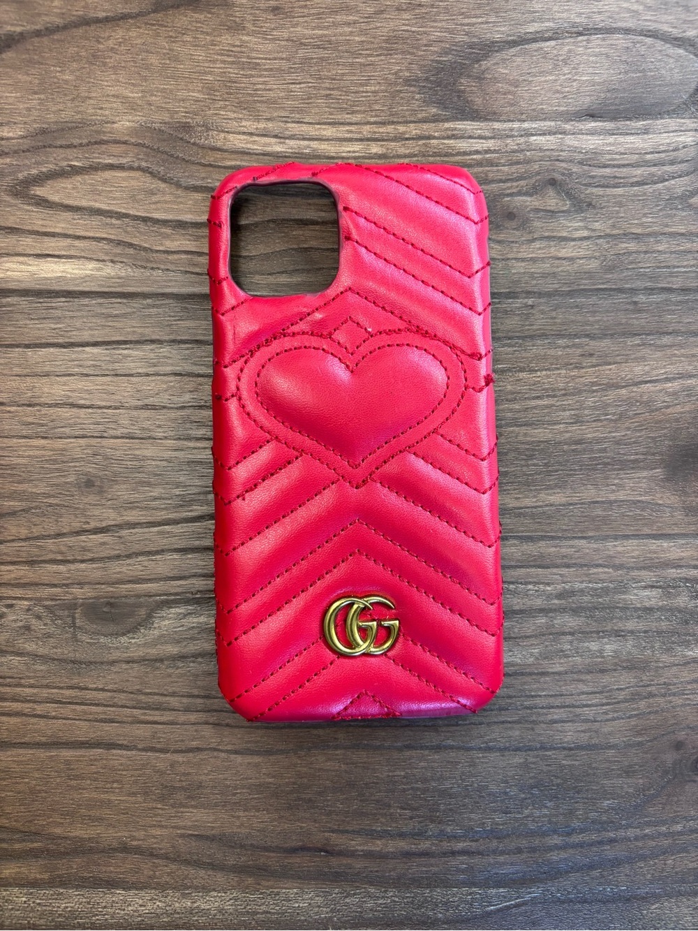 Gucci CG Red Heart Quilted Leather iPhone Case